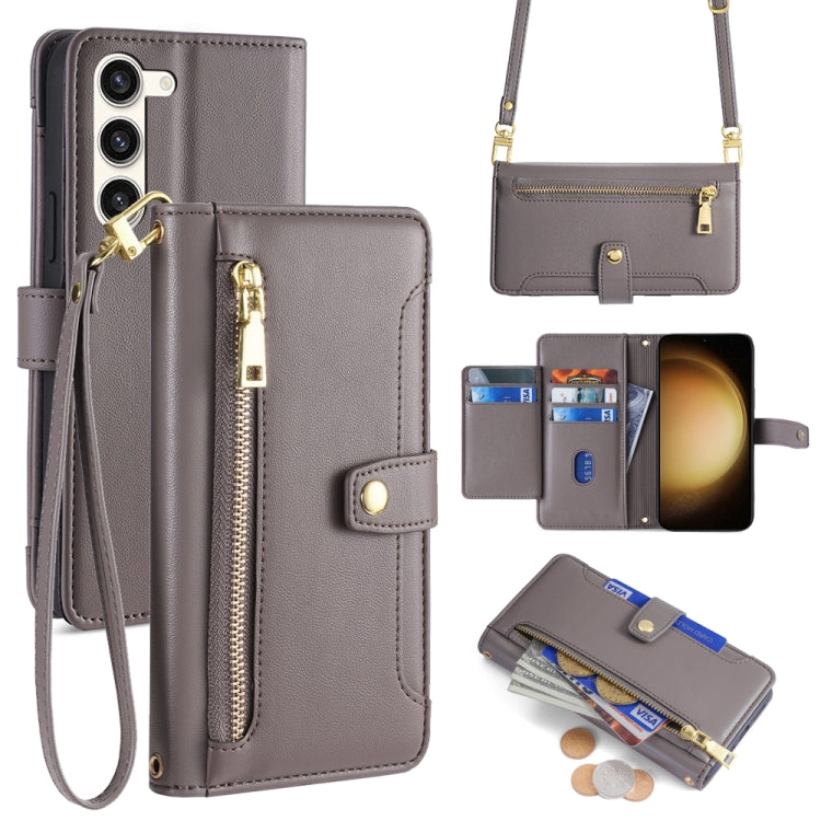 Sheep Texture Cross-body Zipper Wallet Leather Phone Case