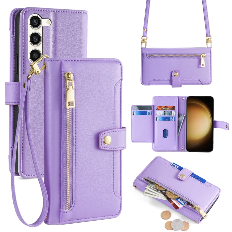 Sheep Texture Cross-body Zipper Wallet Leather Phone Case