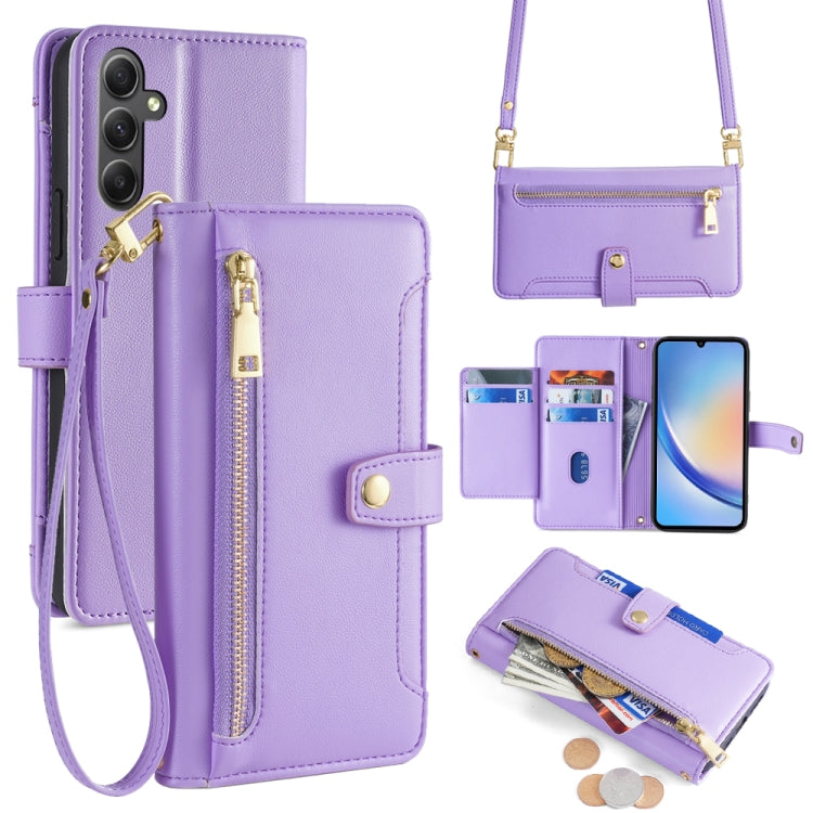 Sheep Texture Cross-body Zipper Wallet Leather Phone Case