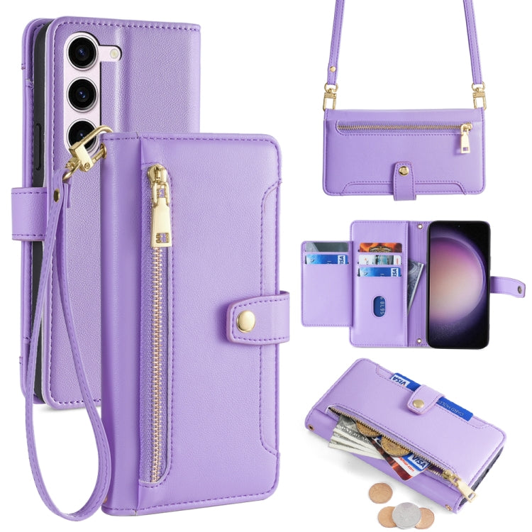 Sheep Texture Cross-body Zipper Wallet Leather Phone Case