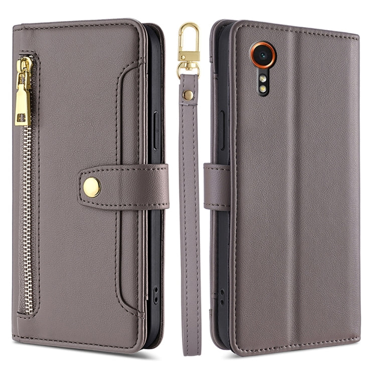 Sheep Texture Cross-body Zipper Wallet Leather Phone Case