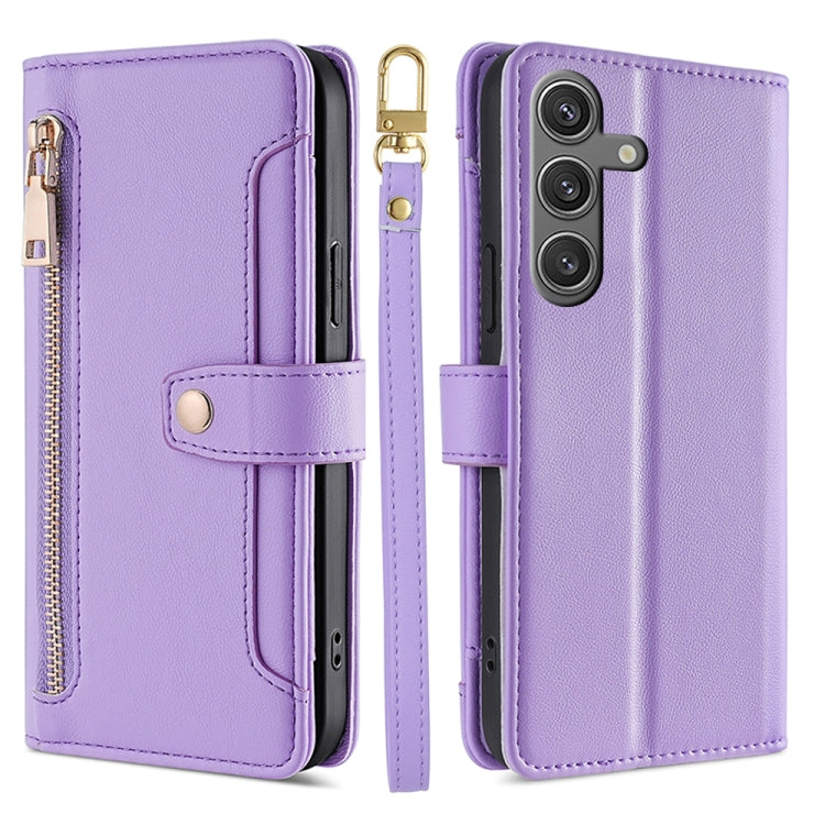 Sheep Texture Cross-body Zipper Wallet Leather Phone Case