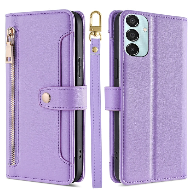 Sheep Texture Cross-body Zipper Wallet Leather Phone Case