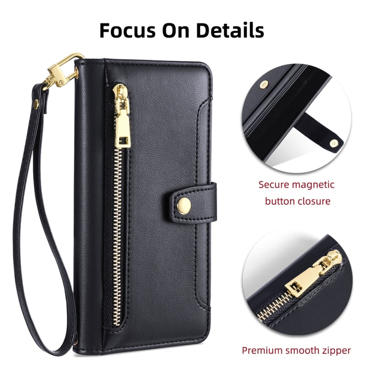 Sheep Texture Cross-body Zipper Wallet Leather Phone Case