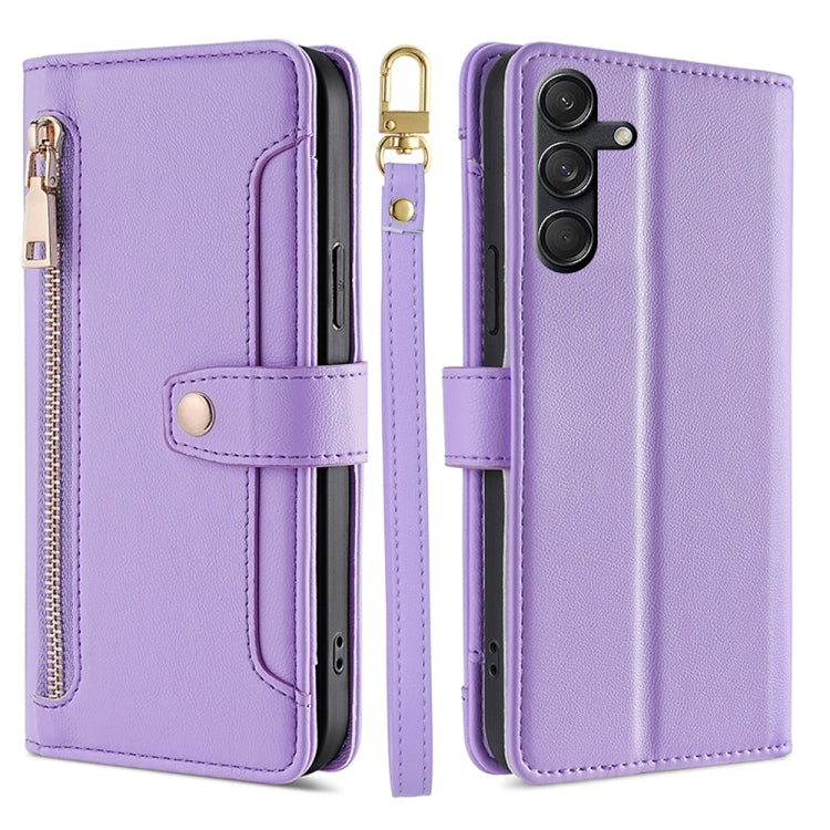 Sheep Texture Cross-body Zipper Wallet Leather Phone Case