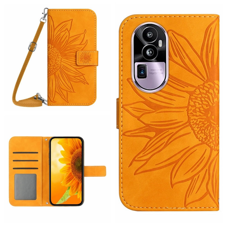 Skin Feel Sun Flower Embossed Flip Leather Phone Case with Lanyard