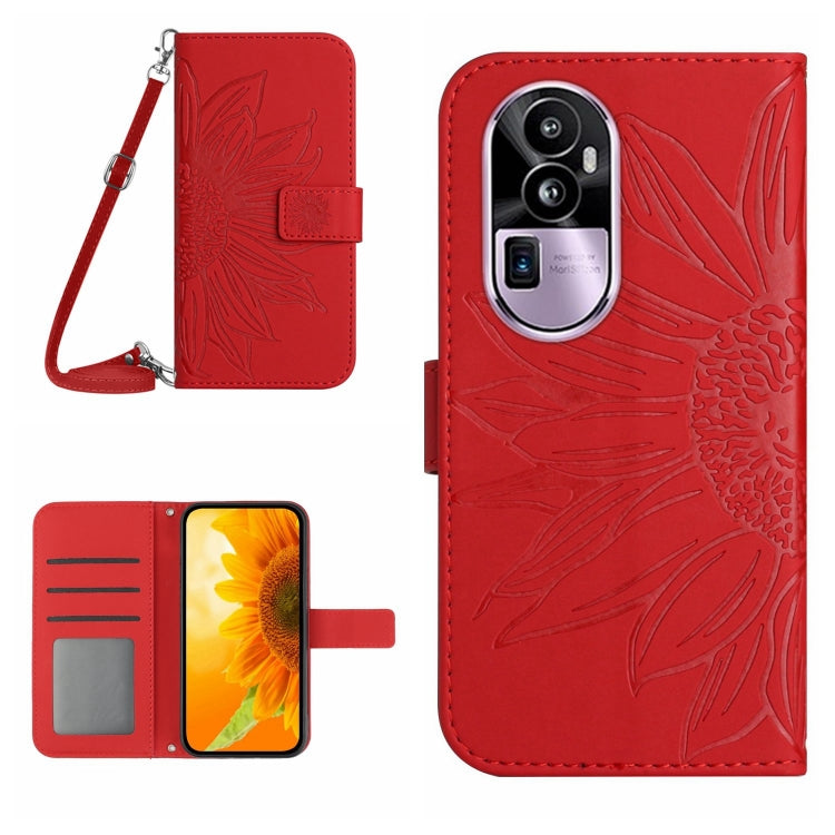 Skin Feel Sun Flower Embossed Flip Leather Phone Case with Lanyard