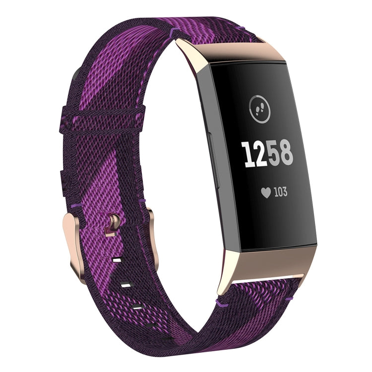 For Fitbit Charge 4 / Charge 3 / Charge 3 SE Stainless Steel Head Grain Nylon Denim Replacement Strap Watchband
