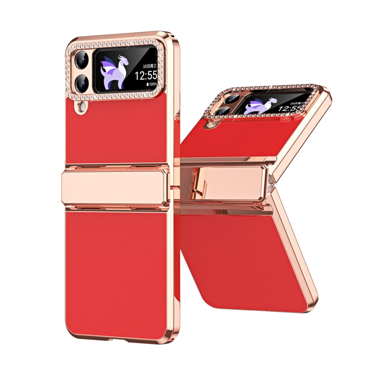 Plated Plain Leather Folding Phone Case with Hinge