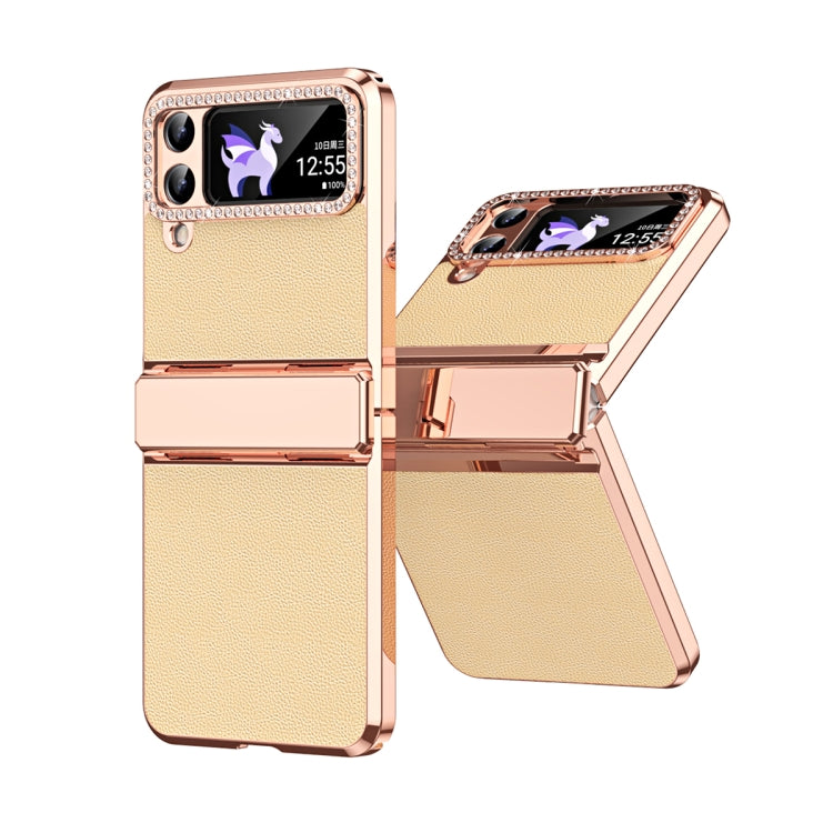 Plated Plain Leather Folding Phone Case with Hinge