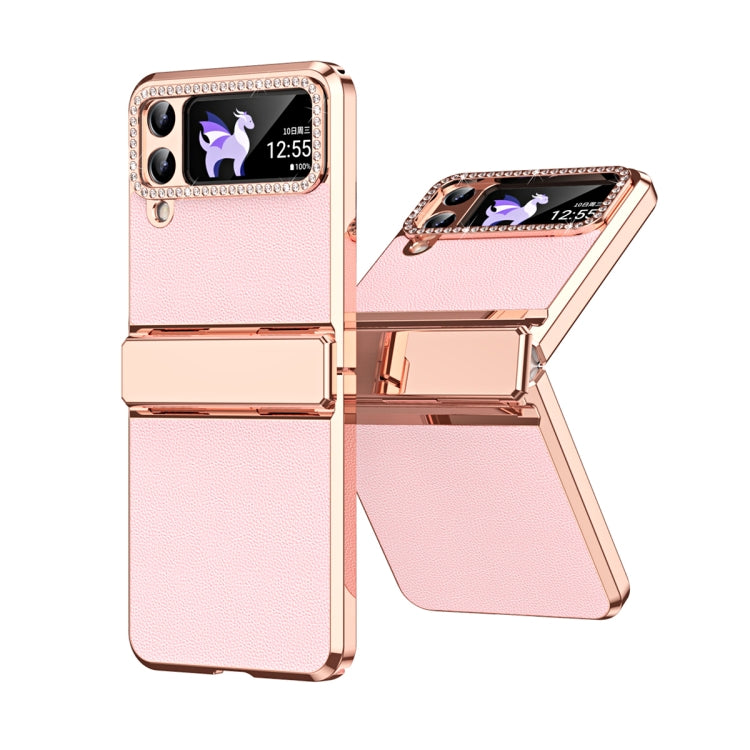 Plated Plain Leather Folding Phone Case with Hinge