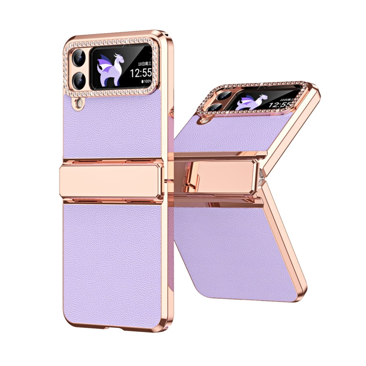 Plated Plain Leather Folding Phone Case with Hinge