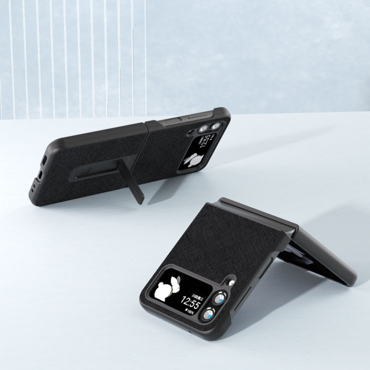 Cross Texture Genuine Leather Phone Case with Holder