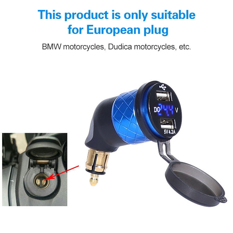 German EU Plug Special Motorcycle Elbow Charger Dual USB Voltmeter 4.2A Charger