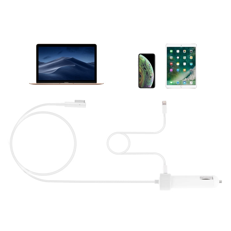 60W 5.1V 2.1A USB Interface Car Charger with 16.5V 3.65A L MagSafe Interface Data Cable