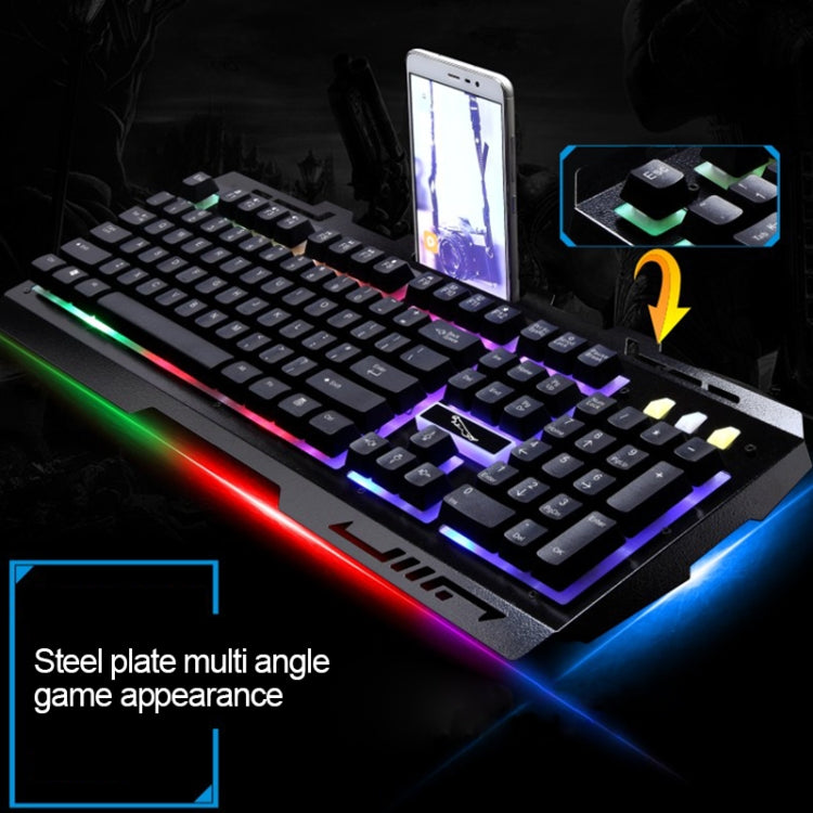 ZGB G700 104 Keys USB Wired Mechanical Feel Glowing Metal Panel Suspension Gaming Keyboard with Phone Holder