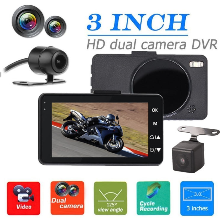 MT-80 3.0 inch 140 Degrees Wide Angle HD Video Motorcycle Dual Camera DVR, Support TF Card (32GB Max)