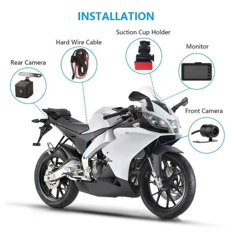 MT-80 3.0 inch 140 Degrees Wide Angle HD Video Motorcycle Dual Camera DVR, Support TF Card (32GB Max)