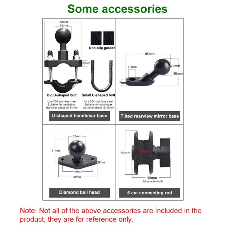 U-shaped Bolt Ball-Head Motorcycle Handlebar Multi-function Eight-jaw Aluminum Phone Navigation Holder Bracket, Width of Phone: 6.5-10.2cm  