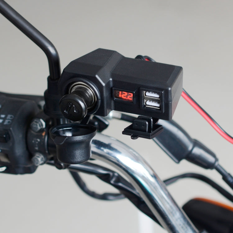 CS-1072B1 Motorcycle Dual USB Charger + Voltmeter with Cigarette Lighter & Cigarette Butts
