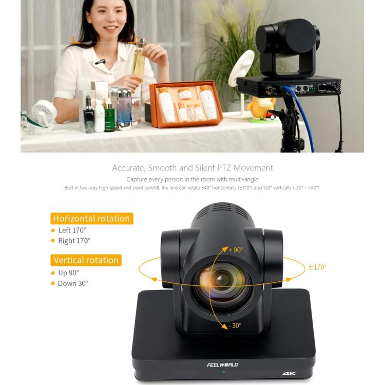 FEELWORLD UHD4K12X 4K PTZ Camera 12X Optical Zoom, Auto Focus SDI HDMI USB IP Remote Control