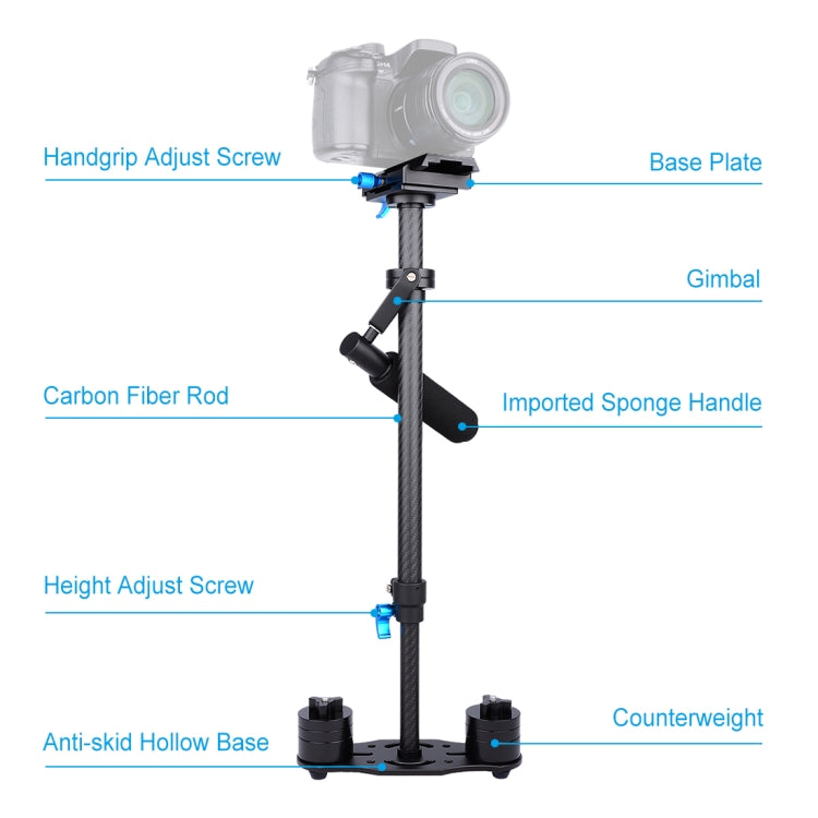 PULUZ 38.5-61cm Carbon Fibre Handheld Stabilizer for DSLR & DV Digital Video & Cameras, Load Range: 0.5-3kg