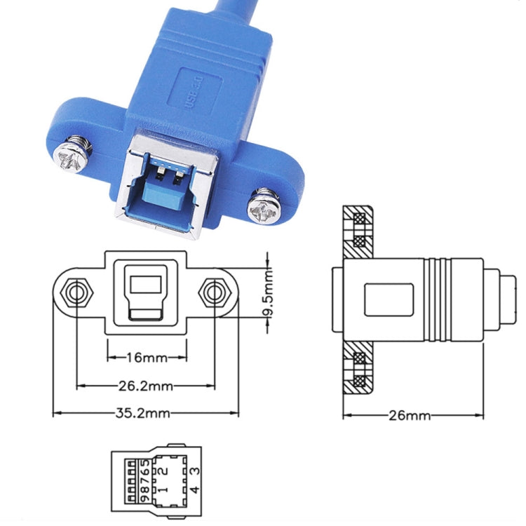 50cm USB 3.0 B Female to B Male Connector Adapter Data Cable for Printer / Scanner