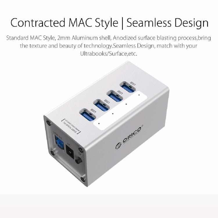 ORICO A3H4 Aluminum High Speed 4 Ports USB 3.0 HUB with 12V/2.5A Power Supply for Laptops