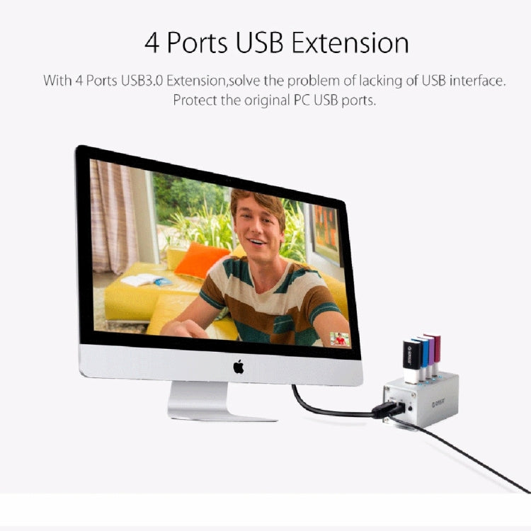 ORICO A3H4 Aluminum High Speed 4 Ports USB 3.0 HUB with 12V/2.5A Power Supply for Laptops