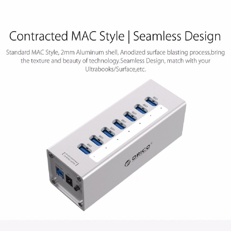 ORICO A3H7 Aluminum High Speed 7 Ports USB 3.0 HUB with 12V/2.5A Power Supply for Laptops