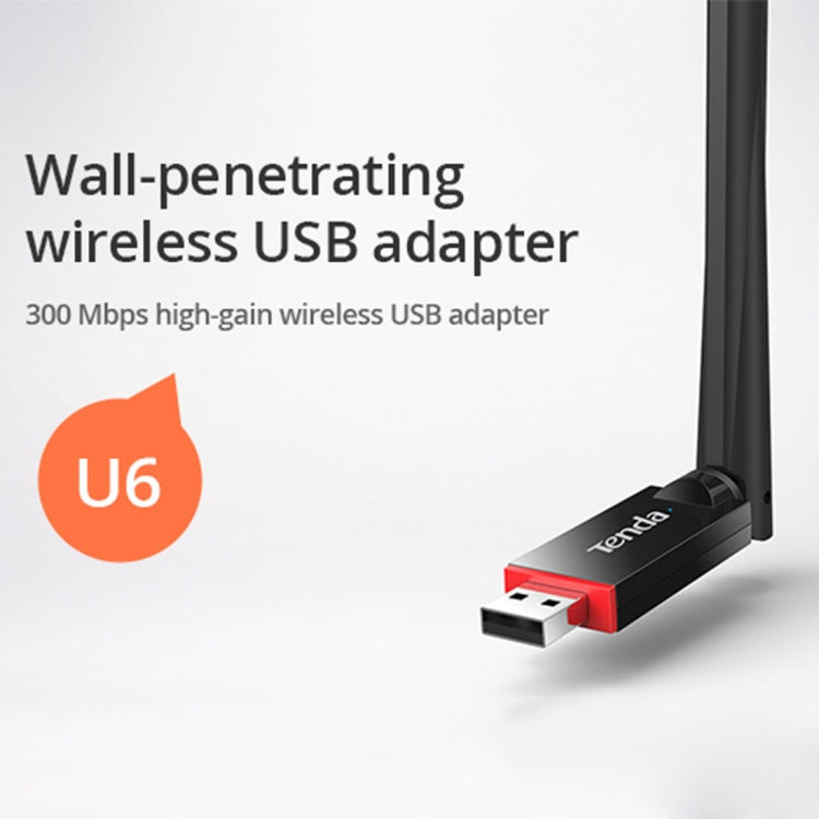 Tenda U6 Portable 300Mbps Wireless USB WiFi Adapter External Receiver Network Card with 6dBi External Antenna