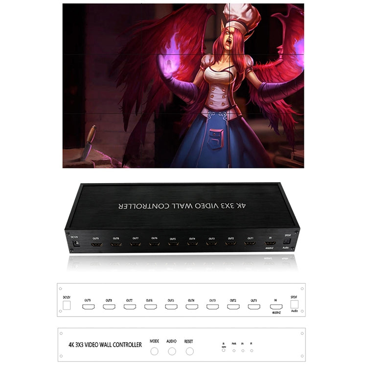 NK-BT88 4K 3X3 HDMI Video Wall Controller Multi-screen Splicing Processor with Remote Controller, EU Plug