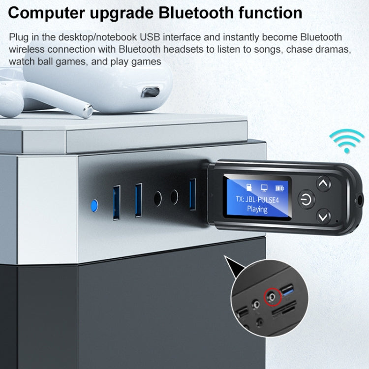 K15-Pro 2 in 1 USB Car Bluetooth 5.0 Audio Adapter Transmitter Receiver with LCD Screen