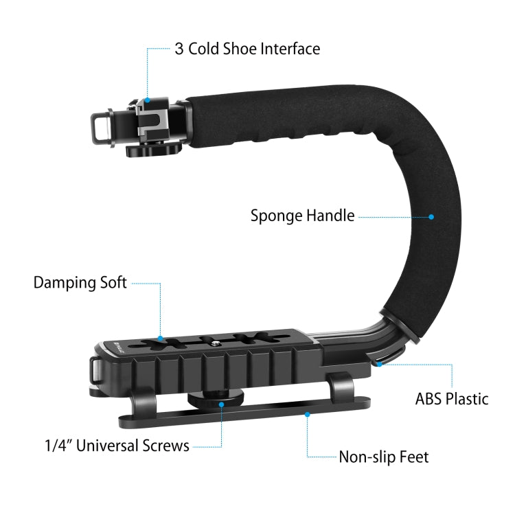 PULUZ U/C Shape Portable Handheld DV Bracket Stabilizer + Video Shotgun Microphone Kit with Cold Shoe Tripod Head for All SLR Cameras and Home DV Camera