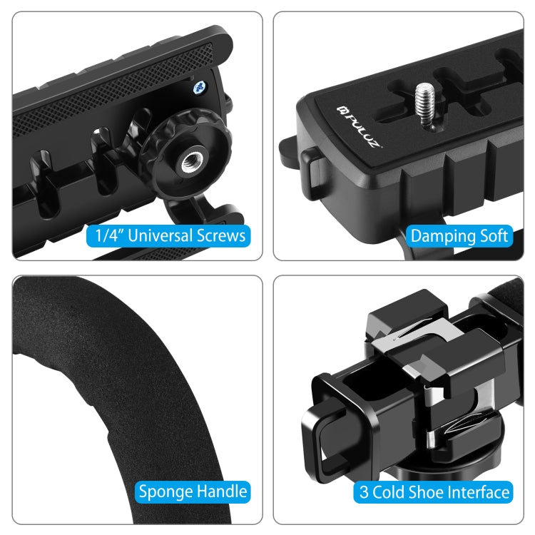 PULUZ U/C Shape Portable Handheld DV Bracket Stabilizer + Video Shotgun Microphone Kit with Cold Shoe Tripod Head for All SLR Cameras and Home DV Camera