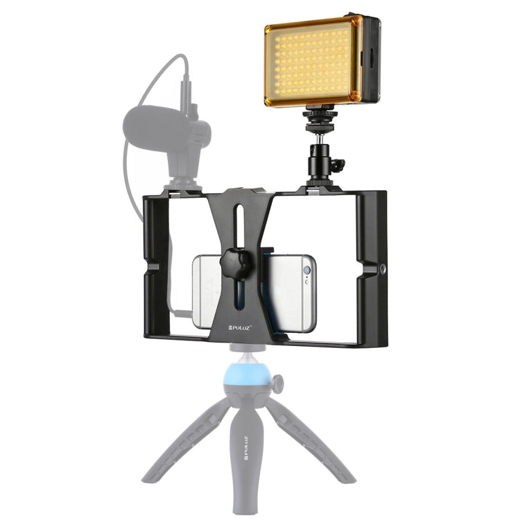 PULUZ 2 in 1 Vlogging Live Broadcast LED Selfie Light Smartphone Video Rig Kits with Cold Shoe Tripod Head for iPhone, Galaxy, Huawei, Xiaomi, HTC, LG, Google, and Other Smartphones