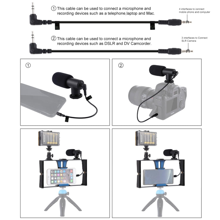 PULUZ 3 in 1 Vlogging Live Broadcast LED Selfie Light Smartphone Video Rig Kits with Microphone + Cold Shoe Tripod Head for iPhone, Galaxy, Huawei, Xiaomi, HTC, LG, Google, and Other Smartphones