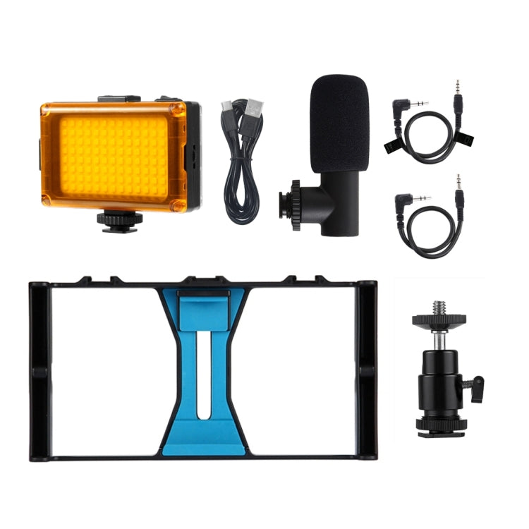 PULUZ 3 in 1 Vlogging Live Broadcast LED Selfie Light Smartphone Video Rig Kits with Microphone + Cold Shoe Tripod Head for iPhone, Galaxy, Huawei, Xiaomi, HTC, LG, Google, and Other Smartphones