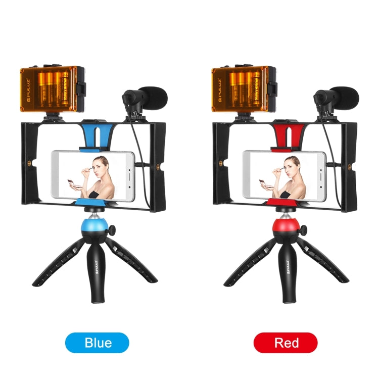 PULUZ 4 in 1 Vlogging Live Broadcast LED Selfie Light Smartphone Video Rig Kits with Microphone + Tripod Mount + Cold Shoe Tripod Head for iPhone, Galaxy, Huawei, Xiaomi, HTC, LG, Google, and Other Smartphones