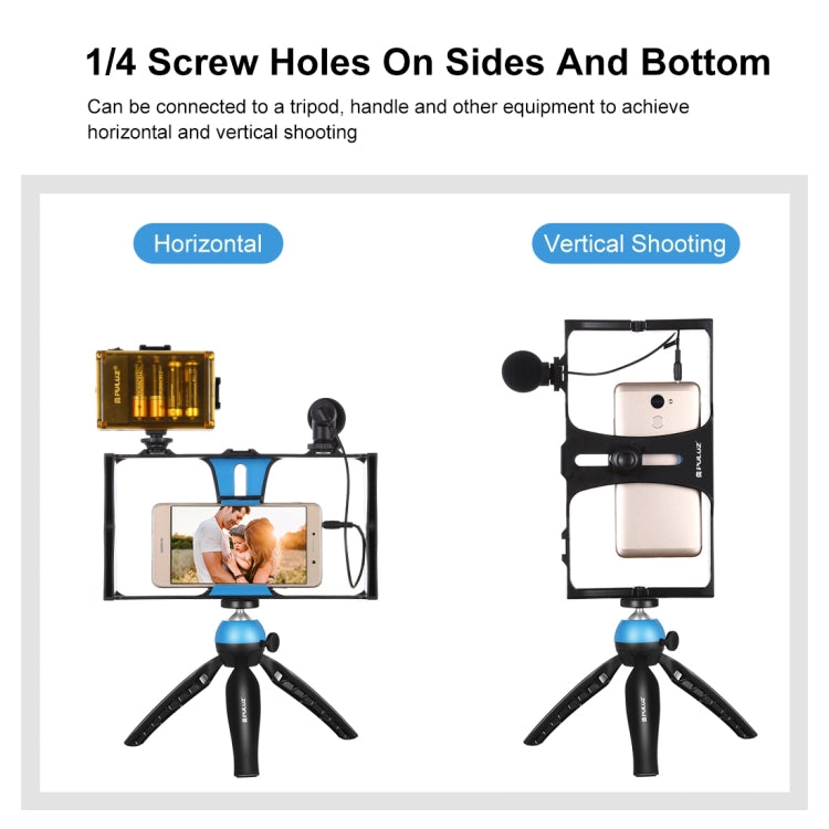 PULUZ 4 in 1 Vlogging Live Broadcast LED Selfie Light Smartphone Video Rig Kits with Microphone + Tripod Mount + Cold Shoe Tripod Head for iPhone, Galaxy, Huawei, Xiaomi, HTC, LG, Google, and Other Smartphones