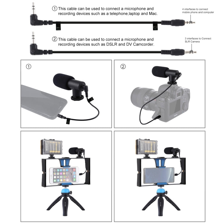 PULUZ 4 in 1 Vlogging Live Broadcast LED Selfie Light Smartphone Video Rig Kits with Microphone + Tripod Mount + Cold Shoe Tripod Head for iPhone, Galaxy, Huawei, Xiaomi, HTC, LG, Google, and Other Smartphones