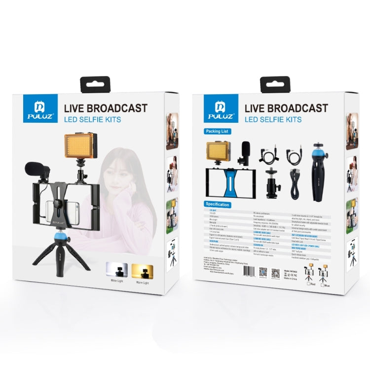 PULUZ 4 in 1 Vlogging Live Broadcast LED Selfie Light Smartphone Video Rig Kits with Microphone + Tripod Mount + Cold Shoe Tripod Head for iPhone, Galaxy, Huawei, Xiaomi, HTC, LG, Google, and Other Smartphones