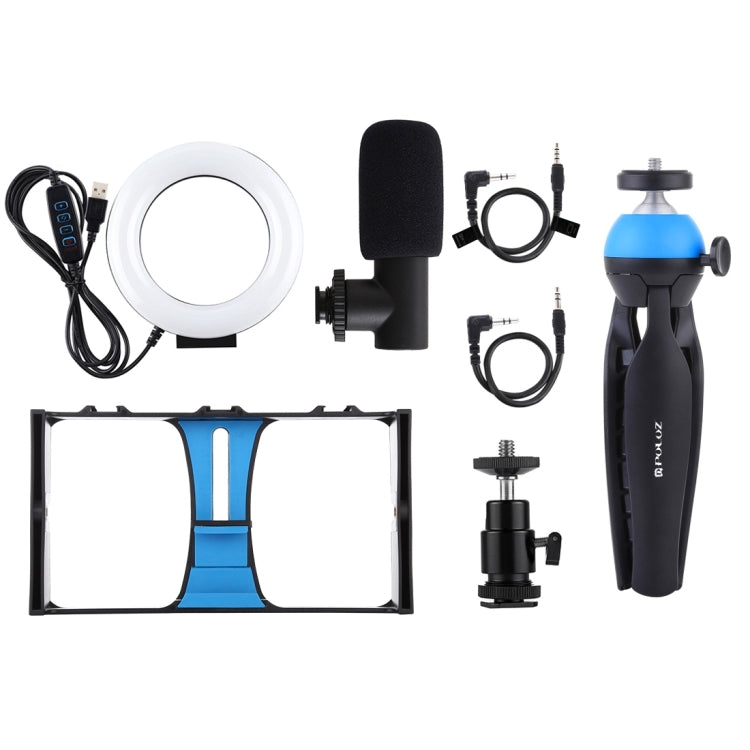 PULUZ 4 in 1 Vlogging Live Broadcast Smartphone Video Rig + 4.7 inch 12cm Ring LED Selfie Light Kits with Microphone + Tripod Mount + Cold Shoe Tripod Head for iPhone, Galaxy, Huawei, Xiaomi, HTC, LG, Google, and Other Smartphones
