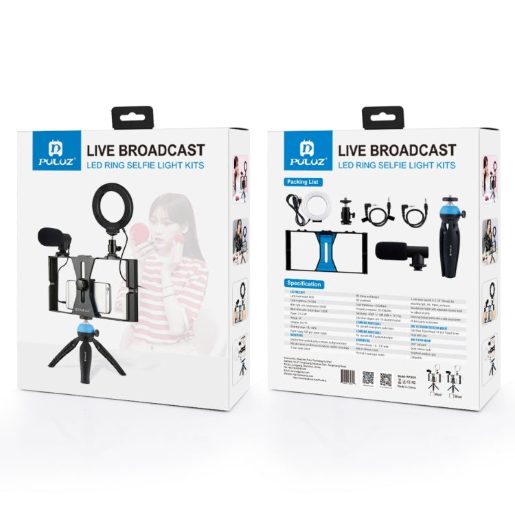 PULUZ 4 in 1 Vlogging Live Broadcast Smartphone Video Rig + 4.7 inch 12cm Ring LED Selfie Light Kits with Microphone + Tripod Mount + Cold Shoe Tripod Head for iPhone, Galaxy, Huawei, Xiaomi, HTC, LG, Google, and Other Smartphones