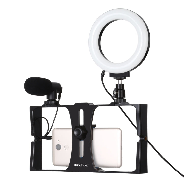 PULUZ 3 in 1 Vlogging Live Broadcast Smartphone Video Rig + Microphone + 4.7 inch 12cm Ring LED Selfie Light Kits with Cold Shoe Tripod Head for iPhone, Galaxy, Huawei, Xiaomi, HTC, LG, Google, and Other Smartphones