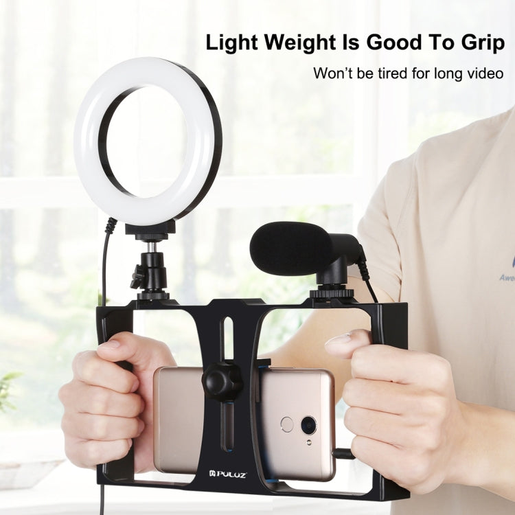 PULUZ 3 in 1 Vlogging Live Broadcast Smartphone Video Rig + Microphone + 4.7 inch 12cm Ring LED Selfie Light Kits with Cold Shoe Tripod Head for iPhone, Galaxy, Huawei, Xiaomi, HTC, LG, Google, and Other Smartphones