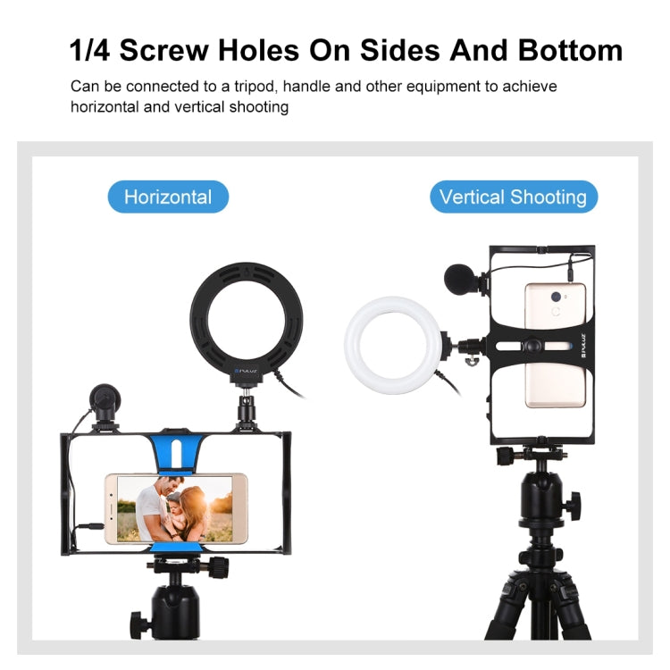 PULUZ 3 in 1 Vlogging Live Broadcast Smartphone Video Rig + Microphone + 4.7 inch 12cm Ring LED Selfie Light Kits with Cold Shoe Tripod Head for iPhone, Galaxy, Huawei, Xiaomi, HTC, LG, Google, and Other Smartphones