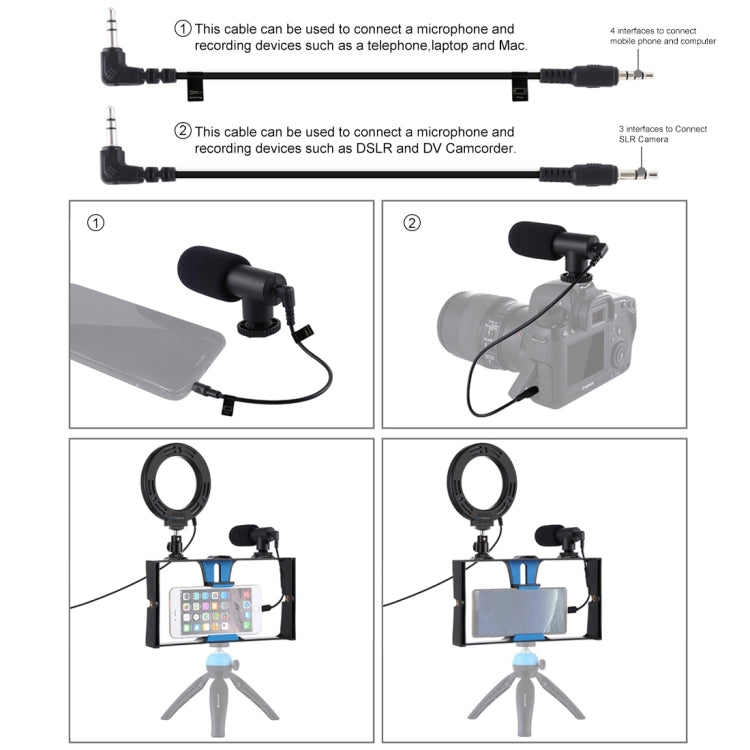 PULUZ 3 in 1 Vlogging Live Broadcast Smartphone Video Rig + Microphone + 4.7 inch 12cm Ring LED Selfie Light Kits with Cold Shoe Tripod Head for iPhone, Galaxy, Huawei, Xiaomi, HTC, LG, Google, and Other Smartphones