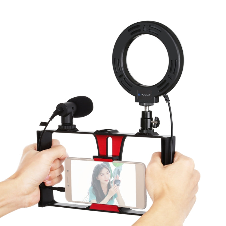 PULUZ 3 in 1 Vlogging Live Broadcast Smartphone Video Rig + Microphone + 4.7 inch 12cm Ring LED Selfie Light Kits with Cold Shoe Tripod Head for iPhone, Galaxy, Huawei, Xiaomi, HTC, LG, Google, and Other Smartphones