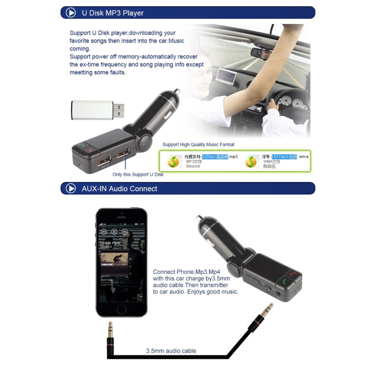 BC-06 Bluetooth Car Kit FM Transmitter Car MP3 Player with LED Display 2 USB Charger & Handsfree Function